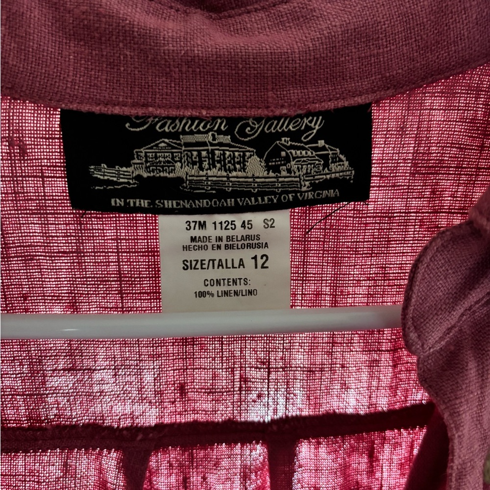 100% Linen Raspberry Dress with Pockets - Picture 2 of 5